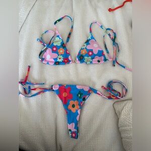 Shein Floral Colourful Thong Bikini Bathing Suit Set
